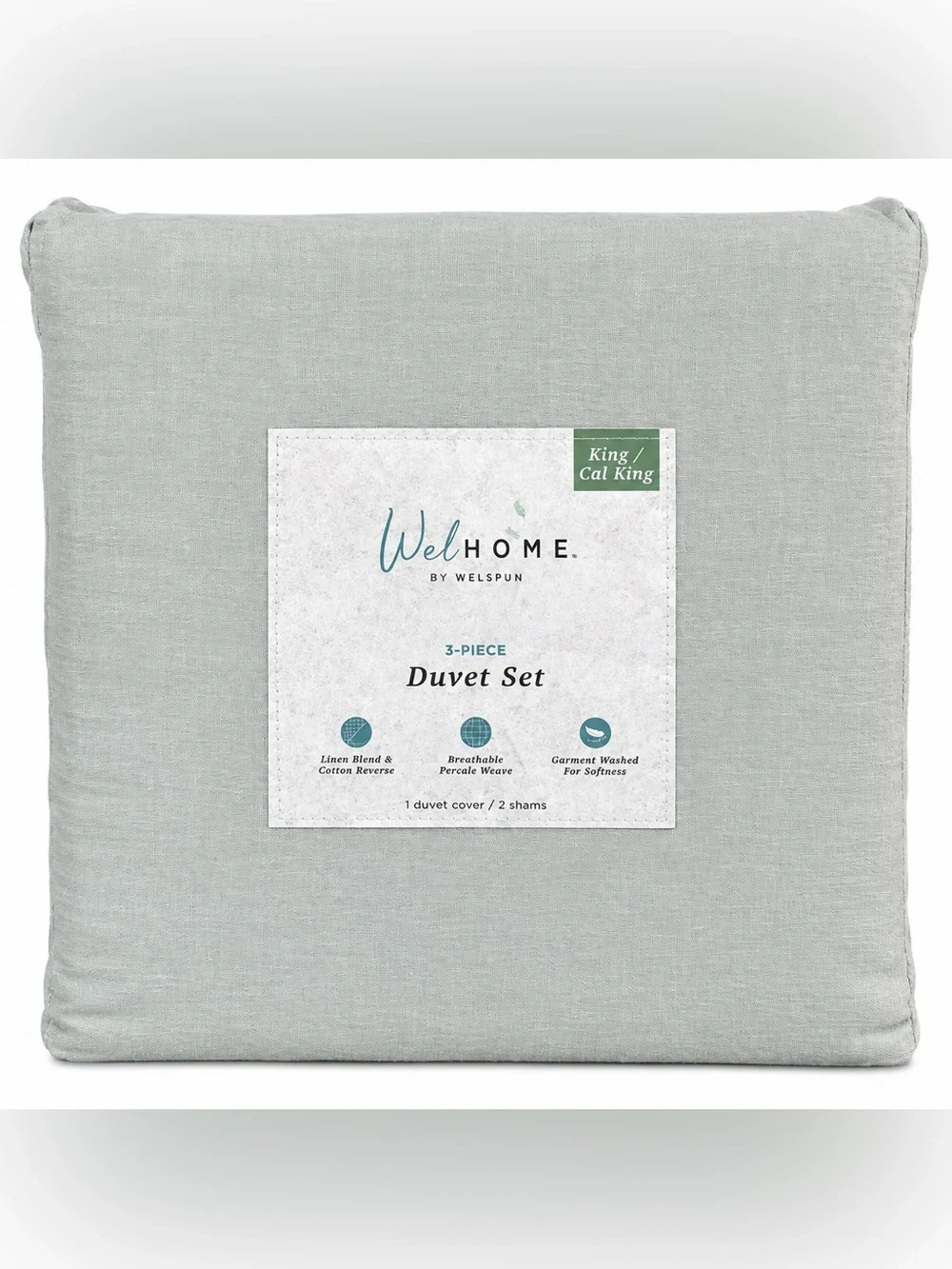 WelHome Welspun King Cal King Sage Linen Cotton 3PC Duvet Set